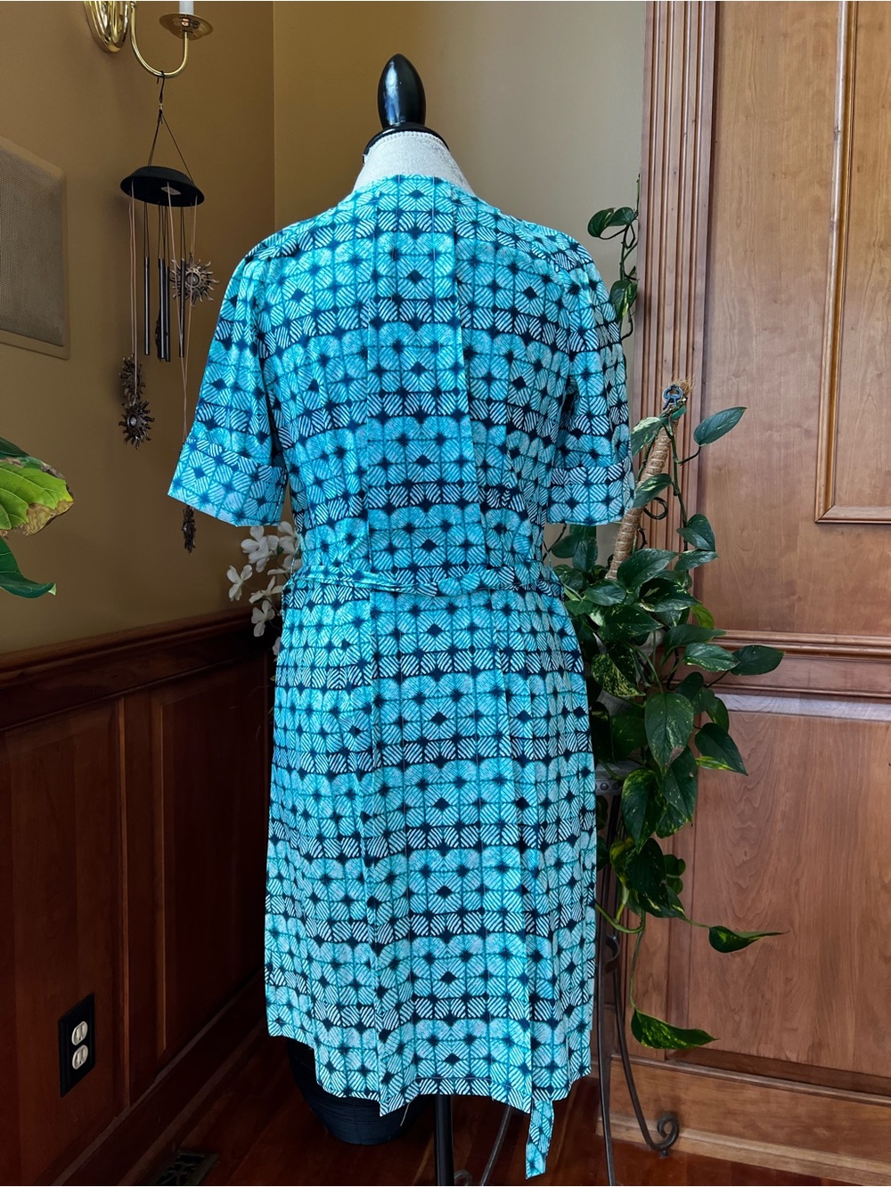 Brooks Brothers 346 NWT Teal Geometric Print Dress with Tie Waist Women’s 6 - Picture 6 of 9